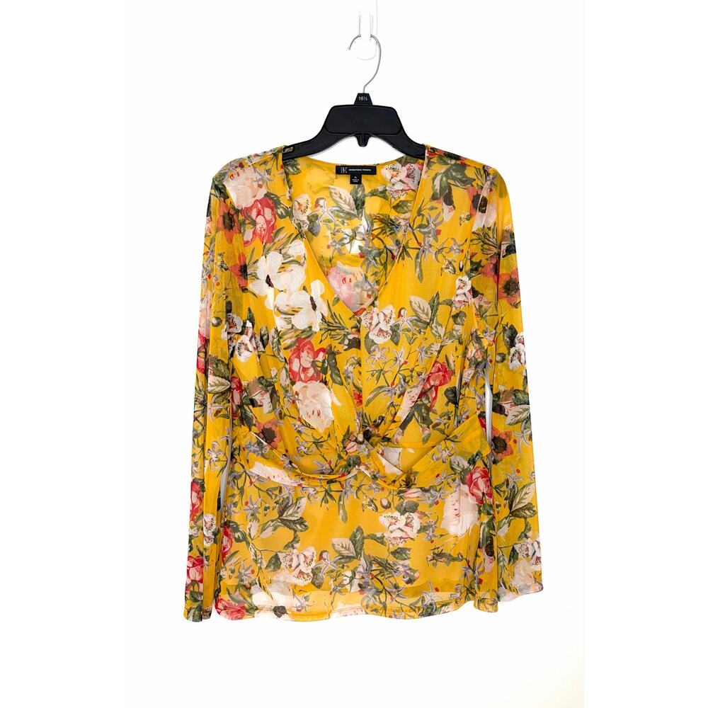 INC International Concepts Floral Mesh Tunic Top Blouse XL Marigold Cottagecore